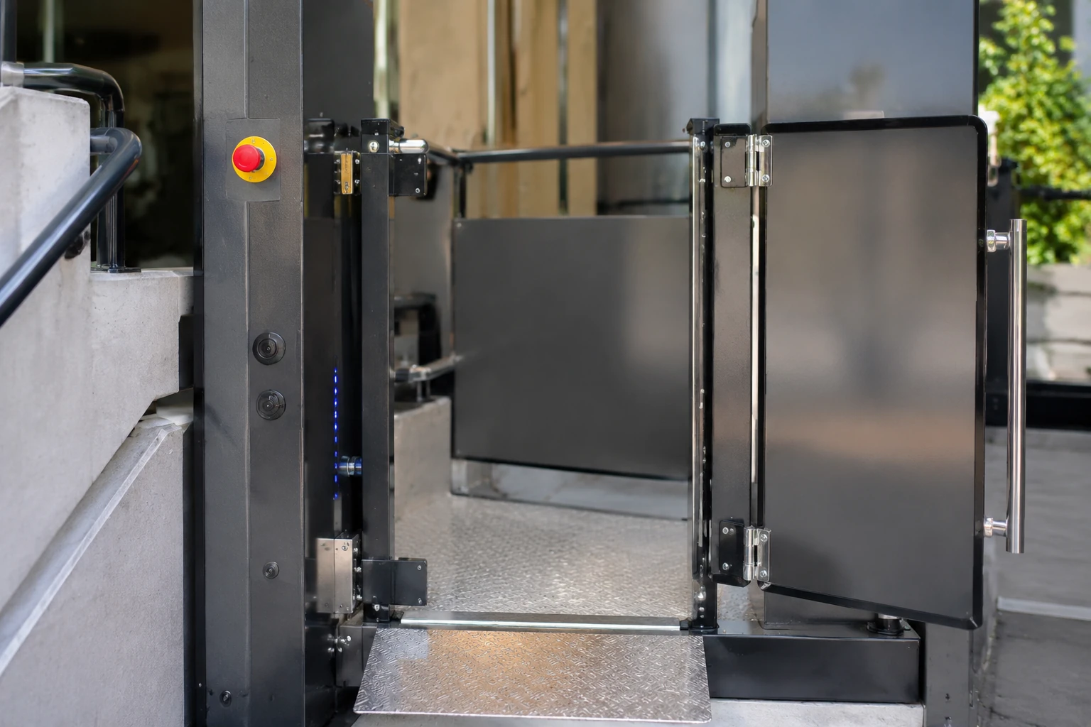 Wheelchair platform lift in a commercial or office building